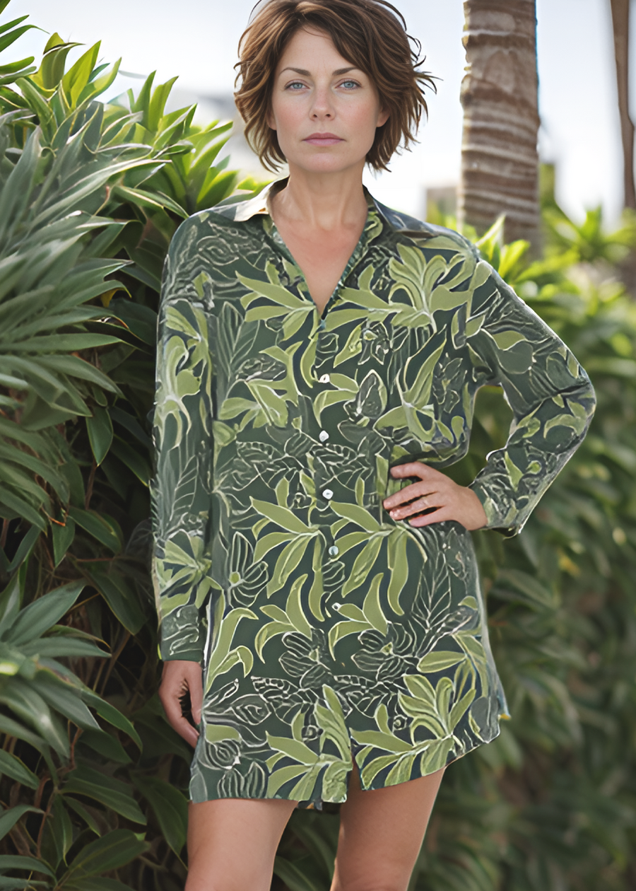 Chemise Dasha Mini Shirtdress in Tropical Green