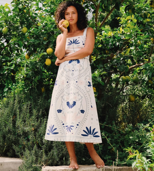 Carmen Midi Dress in Liliana Blue Surf