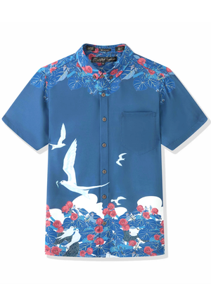 Manu-o-ku in Blue Women's Kimono Sleeve Aloha Shirt
