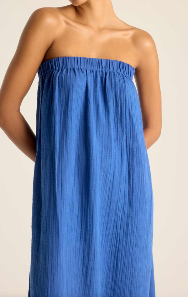 Daya Embroidered Dress in Cobalt Blue