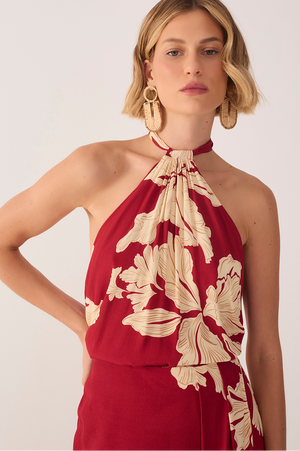 Hibiscus Print Halter Blouse