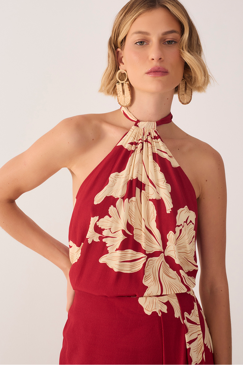 Hibiscus Print Halter Top