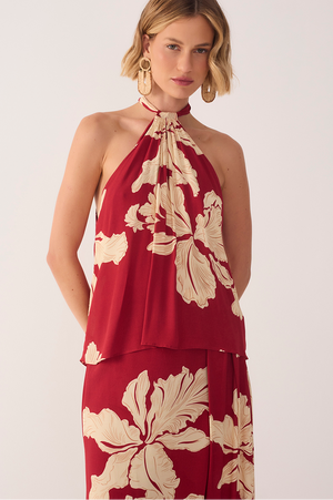 Hibiscus Print Halter Blouse