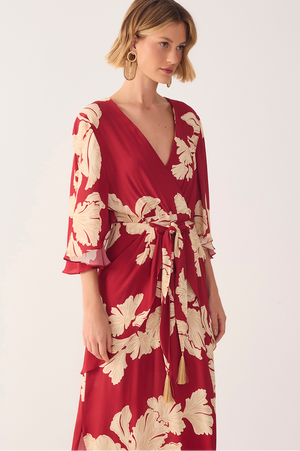 Hibiscus Print Kimono Maxi Dress