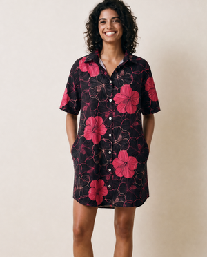 Island Shirt Dress - Hibiscus Fuchsia