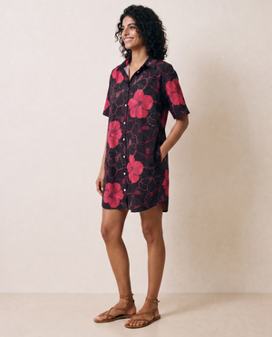 Island Shirt Dress - Hibiscus Fuchsia