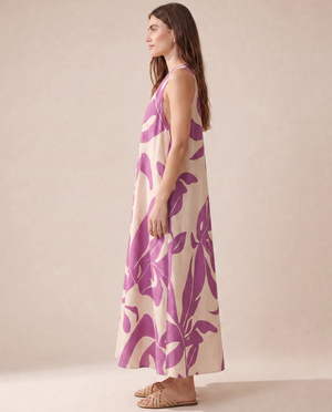 Mauka Midi Dress - Forest Leaves Lavender
