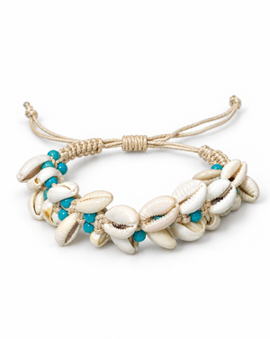Cowrie and Turquoise Adjustable Bracelet