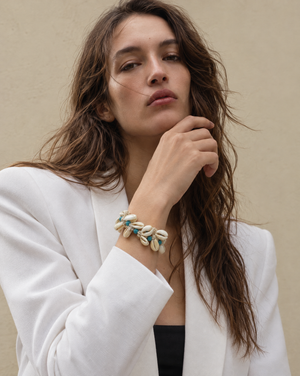 Cowrie and Turquoise Adjustable Bracelet