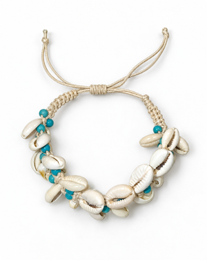 Cowrie and Turquoise Adjustable Bracelet