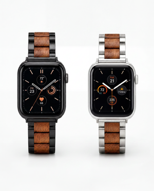 Koa Wood and Steel iWatch Band - Black or Silver Classic