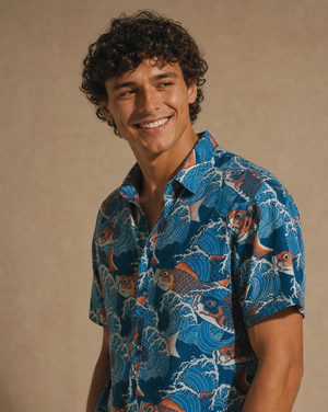 Koi and Waves - Teal