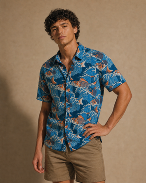 Koi and Waves - Teal