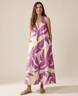 Mauka Midi Dress - Forest Leaves Lavender
