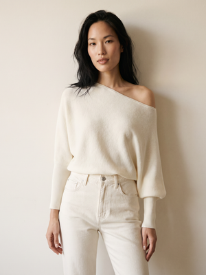 Asymmetrical Sweater Knit Top - Top View 1