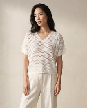 Mesh V-Neck Knit Top - Top View 1