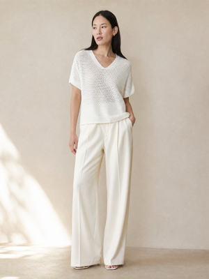 Mesh V-Neck Knit Top - Top View 2