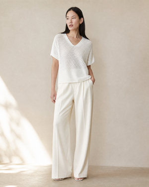 Mesh V-Neck Knit Top - Top View 2