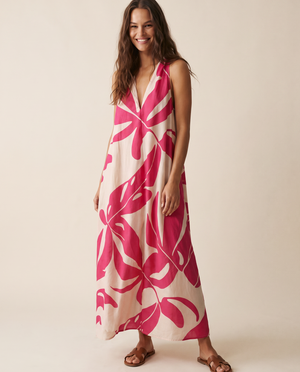 Mauka Midi Dress - Forest Leaves Fuchsia