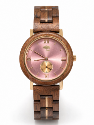 Ladies Koa Wood Watch - Pink Face
