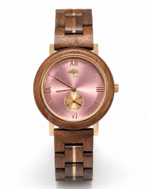Ladies Koa Wood Watch - Pink Face