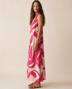 Mauka Midi Dress - Forest Leaves Fuchsia