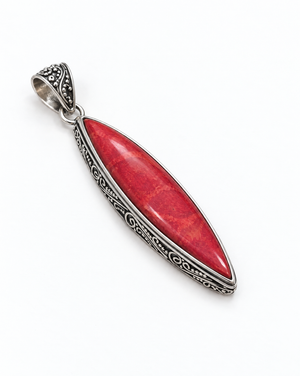 Sterling Silver Surfboard Pendant with Red Coral