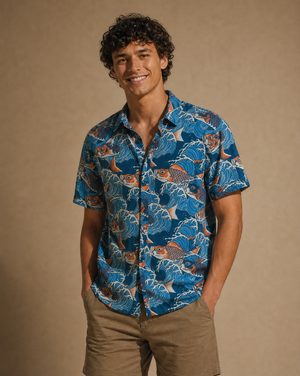 Koi and Waves - Teal