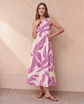 Mauka Midi Dress - Forest Leaves Lavender