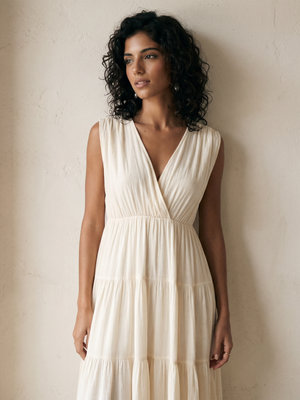 Cotton V-Neck Midi Dress
