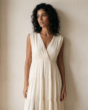 Cotton V-Neck Midi Dress