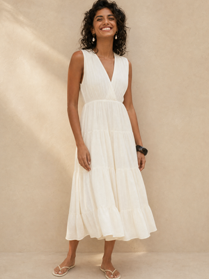 Cotton V-Neck Midi Dress