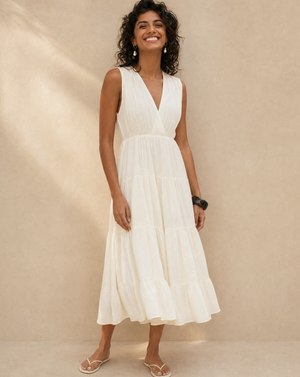 Cotton V-Neck Midi Dress