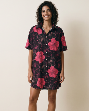 Island Shirt Dress - Hibiscus Fuchsia