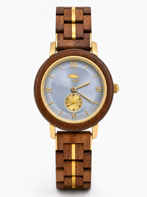 Ladies Koa Wood Watch - Blue Face