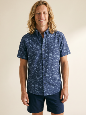 Fisherman's A-Lure Performance Button Front - Navy - Front View