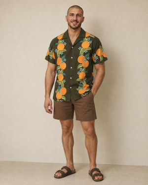 Tropical Orange Button-Up Shirt