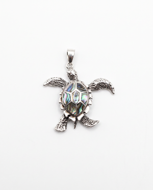 Sterling Silver Honu Pendant with Abalone Inlay