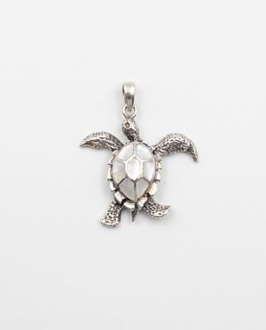 Sterling Silver Honu Pendant with Mother of Pearl Inlay