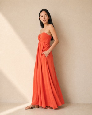 Aven Strapless Maxi Dress - Coral