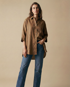 Linnen Lounge Shirt - Naturel en Wit 