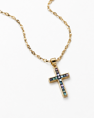 Cross with Abalone Pendant Choker Necklace