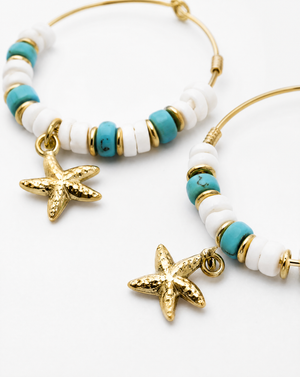 Starfish Turquoise Beaded Hoop Earrings