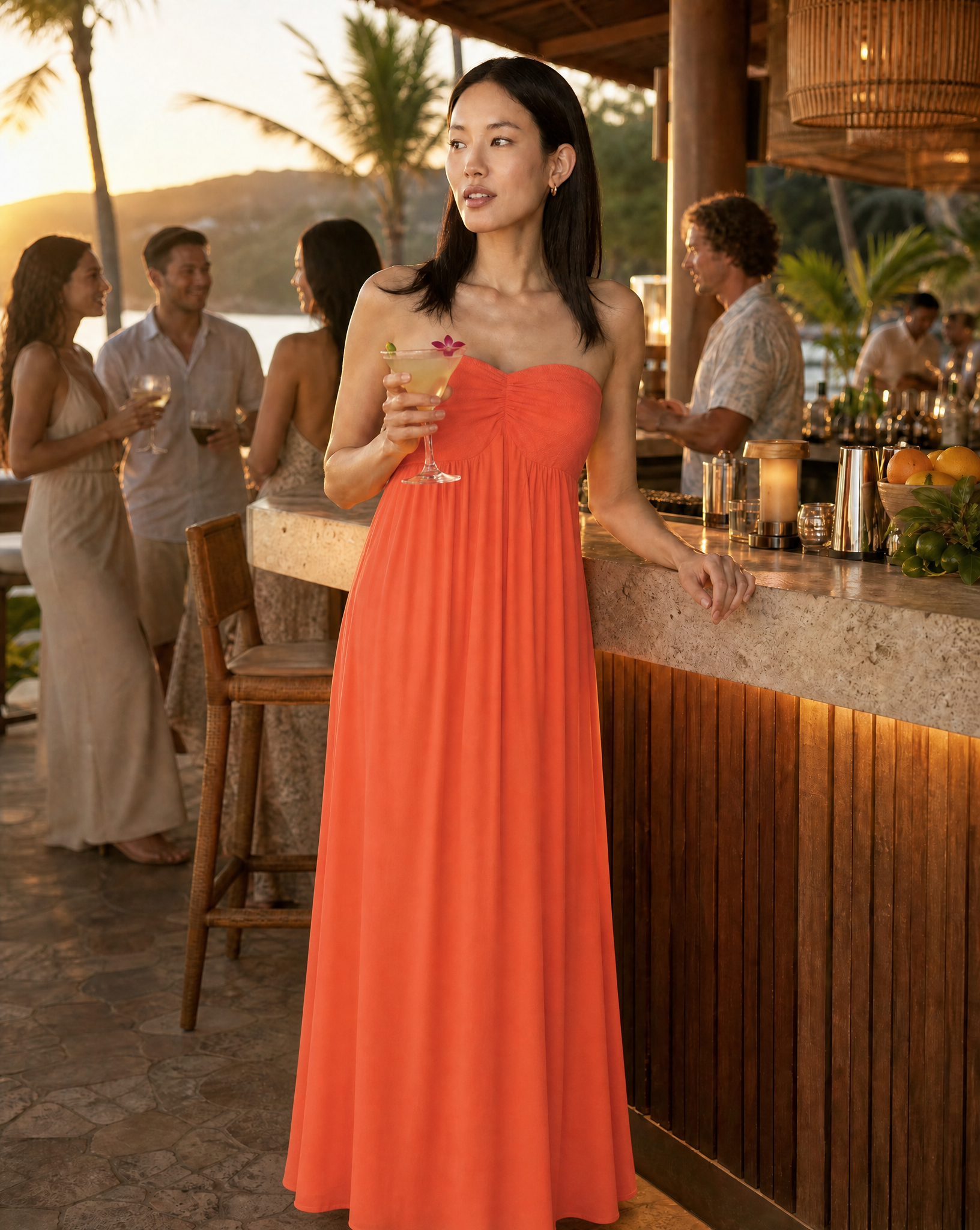 brown and coral dress Orange Coral Silk Designer Maxi Dress XLarge / Orange / Silk