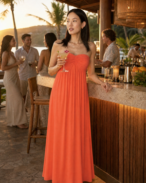 Aven Strapless Maxi Dress - Coral