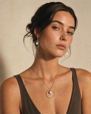 Mother of Pearl Circle Drop Earrings