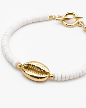 Puka Shell with Gold Cowrie Bracelet
