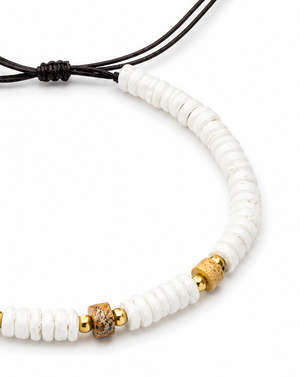Puka Shells and Jasper Stone Bead Adjustable Bracelet