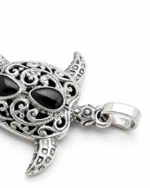 Sterling Silver Honu Pendant with Inlay