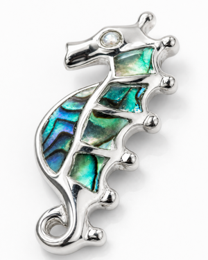 Sterling Silver Seahorse Pendant with Abalone Inlay
